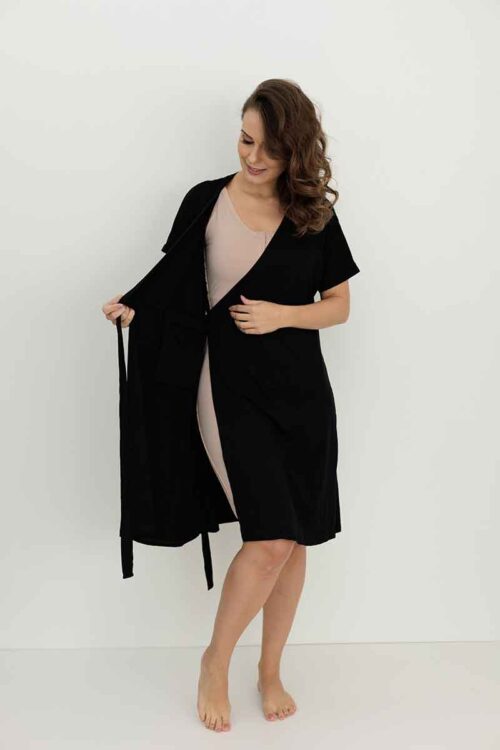 Vestido de Malha Transpassado Pós Cirúrgico Preto - Image 3