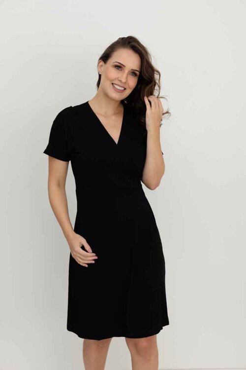 Vestido de Malha Transpassado Pós Cirúrgico Preto